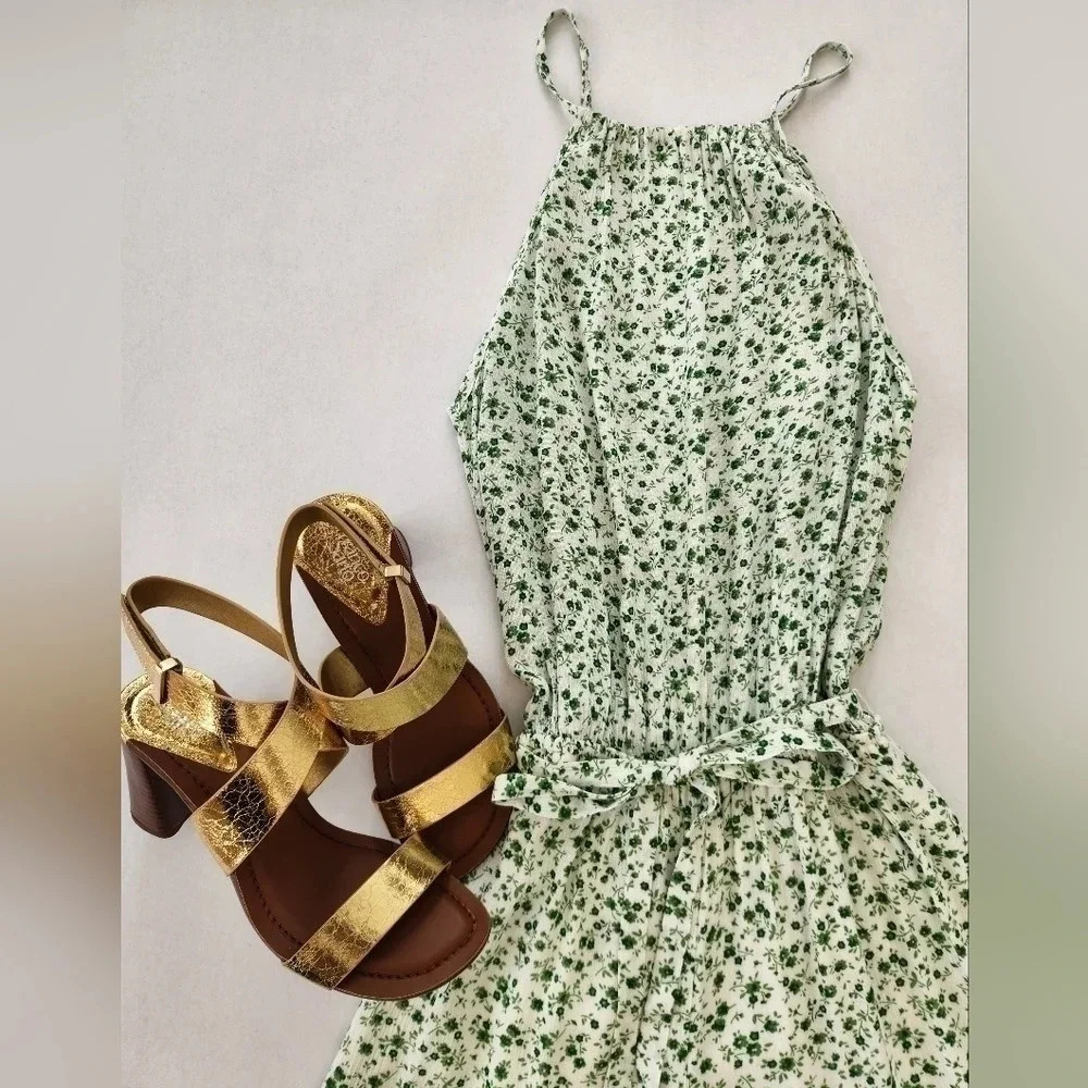 NWT || OLIVACEOUS || jumpsuit, green, white, floral, tie waist, size small